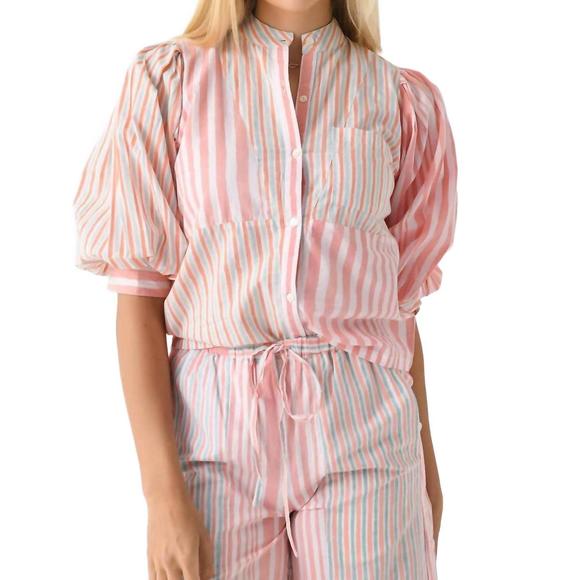 NEW V DE VINSTER shiva blouse in blue pink - Picture 1 of 3